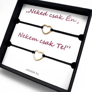 Páros zsineg karkötő arany szív medállal Fekete