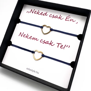 Páros zsineg karkötő arany szív medállal Kék