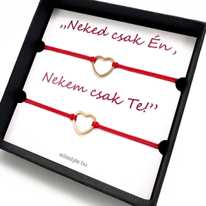 Páros zsineg karkötő arany szív medállal Piros