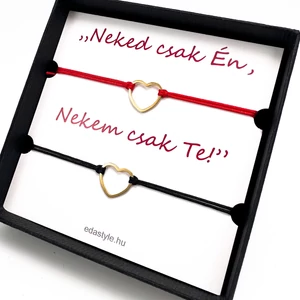 Páros zsineg karkötő arany szív medállal több színben