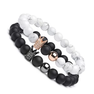 King &amp; Queen Páros Howlit-Onix Karkötő - Rose/Gunmetal