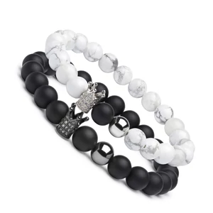 King &amp; Queen Páros Howlit-Onix Karkötő - Silver/Gunmetal