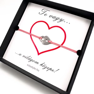 Világom közepe... zsineg karkötő lakat medállal Rózsaszín