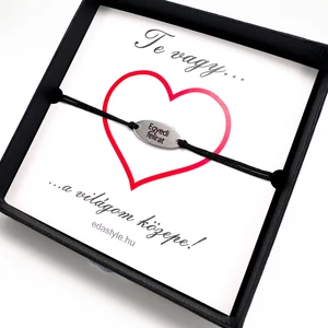 Világom közepe... karkötő gravirozható ovál medállal Fekete