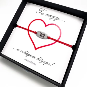 Világom közepe... karkötő gravirozható ovál medállal Piros