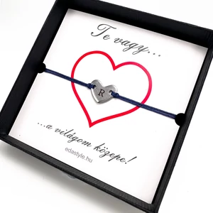 Világom közepe... karkötő gravírozható szív medállal Kék