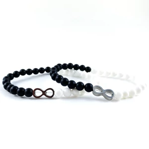 Ezüst végtelen jeles Jin-jang ónix és gyöngyház páros karkötő