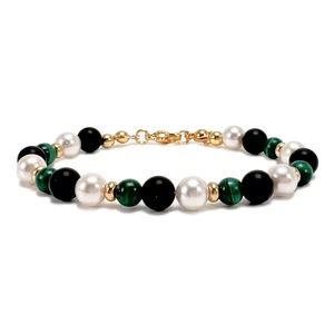 Ónix Malachit Fehér  gyöngy karkötő