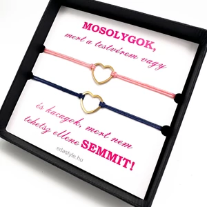 Testvér zsineg karkötő arany szív medállal több színben