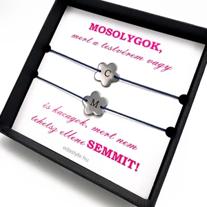 Testvér zsineg karkötő gravírozható virág medállal több színben