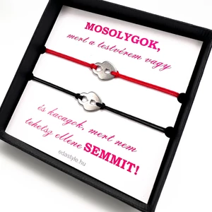 Testvér zsineg karkötő lakat medállal Piros-Fekete