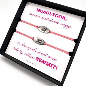 Testvér karkötő EGYEDI gravírozott ovál medállal Rózsaszín