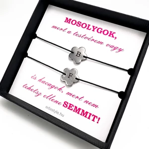 Testvér zsineg karkötő gravírozható virág medállal Fekete