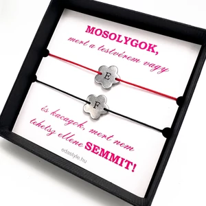 Testvér zsineg karkötő gravírozható virág medállal Piros-Fekete