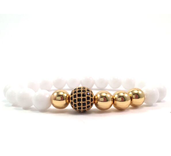 Milk quartz gold pearl and zircon ball beaded bracelet