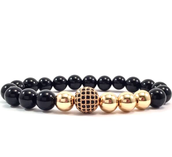 Onyx gold pearl and zircon ball beaded bracelet
