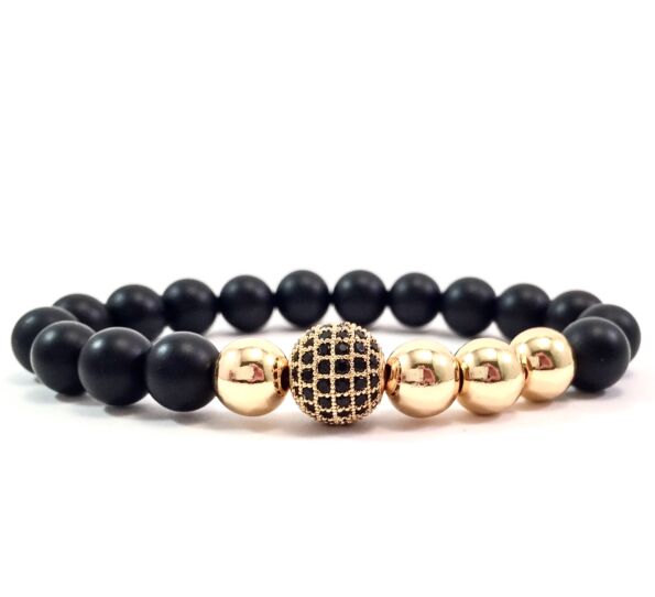 Matte onyx gold pearl and zircon ball beaded bracelet 