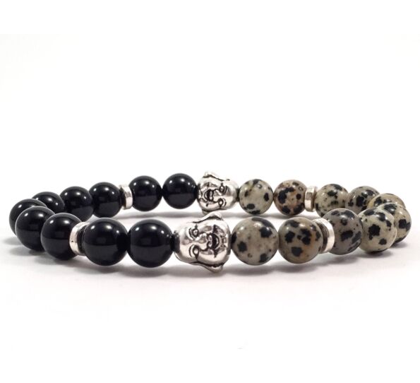 Onyx and dalmatian buddha bracelet 