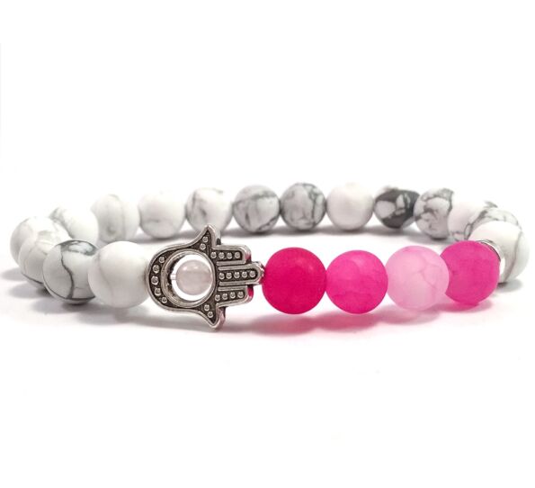 Howlite and pink agate hamsa bracelet