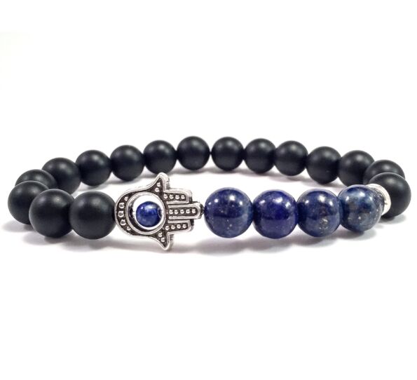Matte onyx and lazuli hamsa bracelet