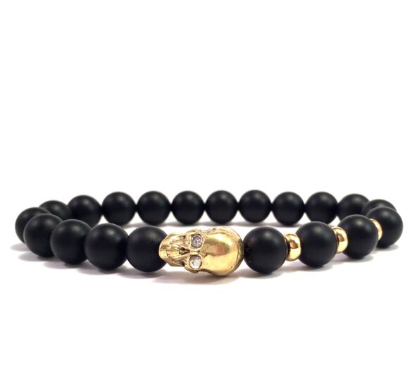 Matte onyx gold skull bracelet (2)