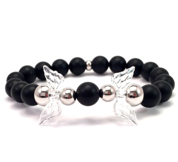 Matte onyx and silver angel bracelet