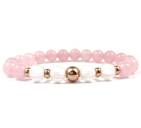Rosequarcz and matte rhinestone rosegold pearl bracelet