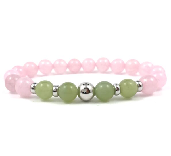 Rosequarcz and jade silver pearl bracelet