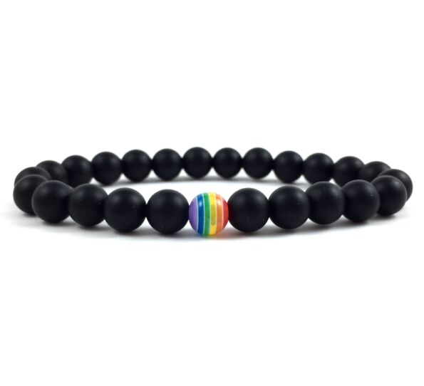 Matte onyx with rainbow pearl bracelet