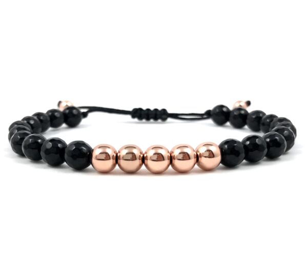  Faceted onyx and rosegold pearl cord bracelet