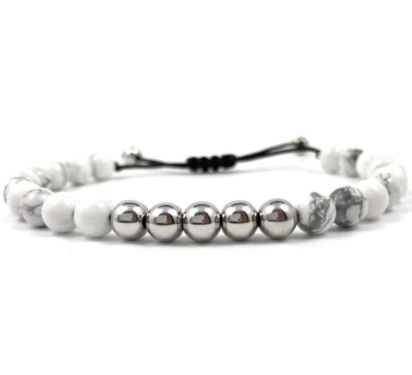 Howlite and silver pearl cord bracelet