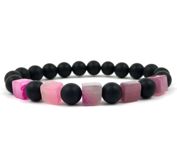 Matte onyx and pink agate cube bracelet