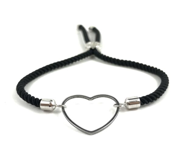 Silver heart black bracelet