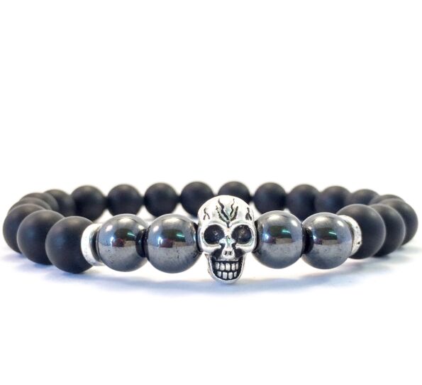 Onyx and hematit skull bracelet