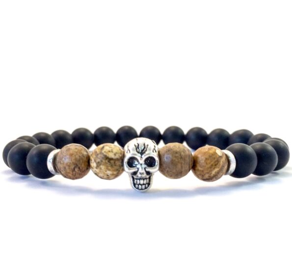 Matte onyx and jaspis skull bracelet 