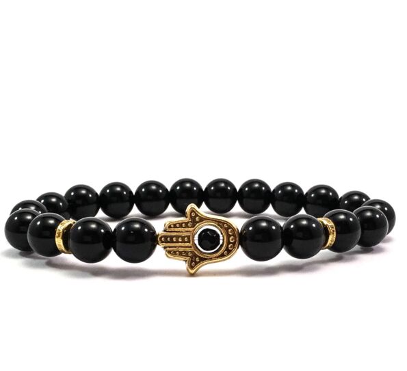 Onyx gold hamsa bracelet 