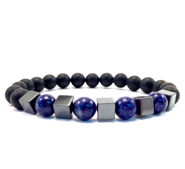 Matte onyx and lazuli hematite cube bracelet 