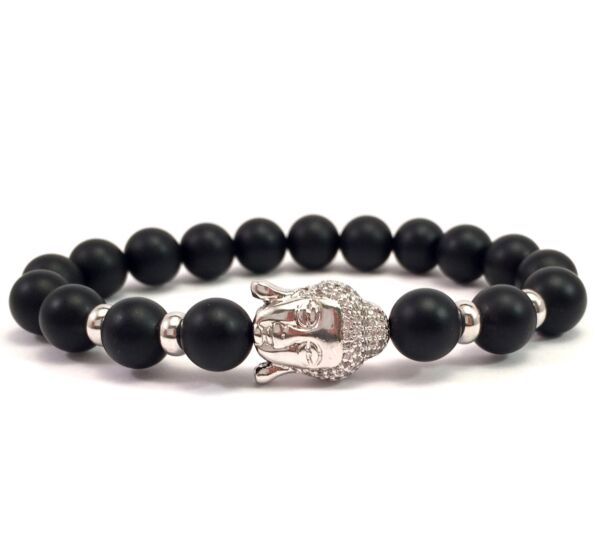 Matte onyx silver buddha bracelet 