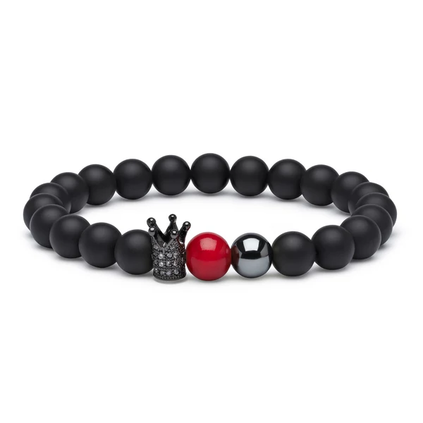 Matt Ónix Koral Koronás Karkötő Hematittal