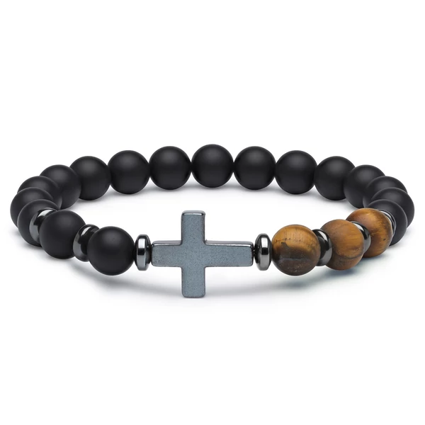 Matt Ónix Tigrisszem Karkötő Kereszttel 
