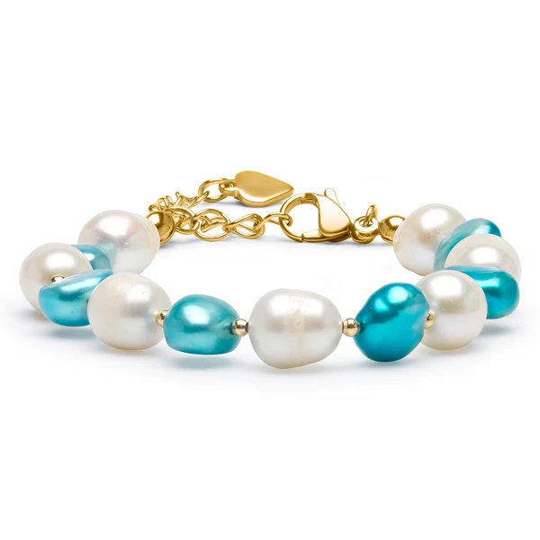 Tenyésztett gyöngy karkötő türkiz-arany