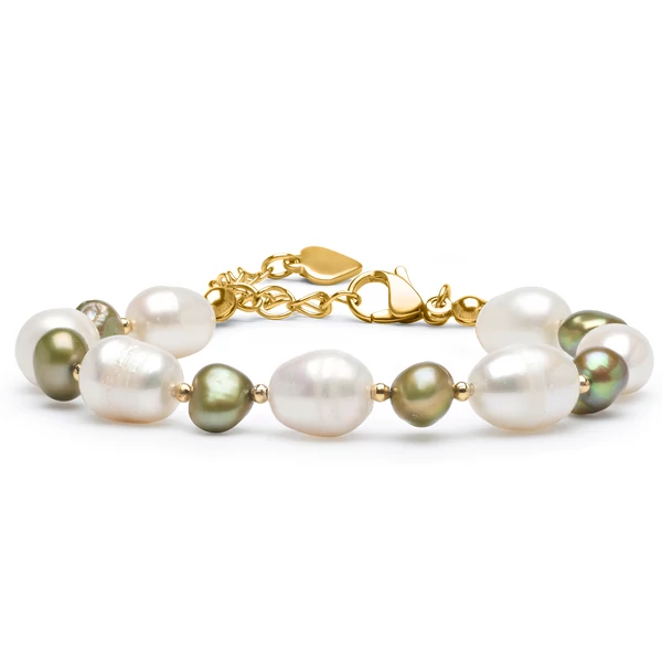 Tenyésztett gyöngy karkötő khaki-arany