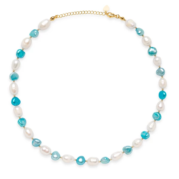 Tenyésztett gyöngy lánc Türkiz