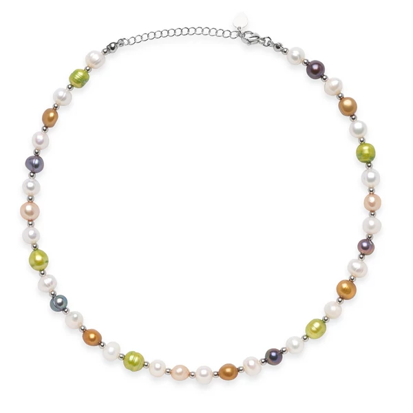 Tenyésztett gyöngy lánc színes-ezüst