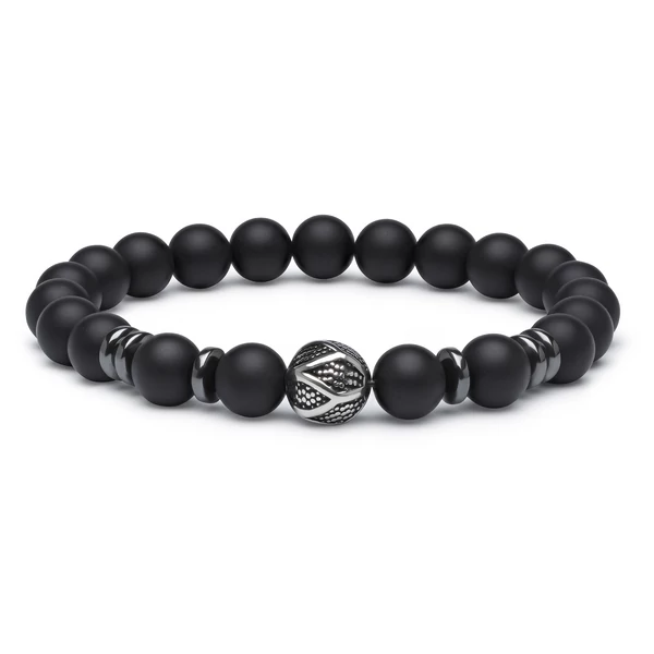 Matt Ónix Hematit Karkötő Ezüst Gömbbel
