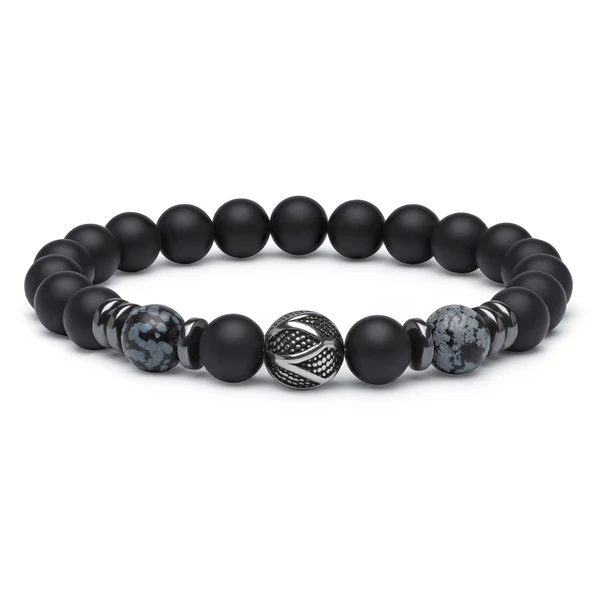 Matt Ónix Hematit Obszidián Karkötő Ezüst Gömbbel