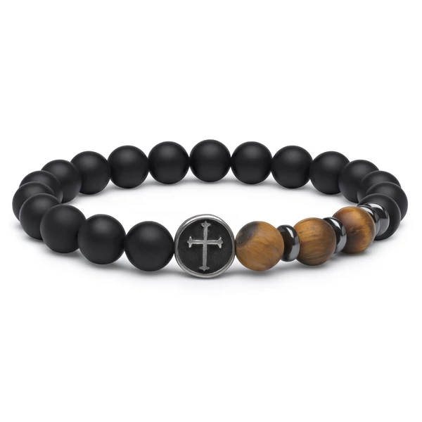 Matt Ónix Tigrisszem Karkötő Ezüst Medállal