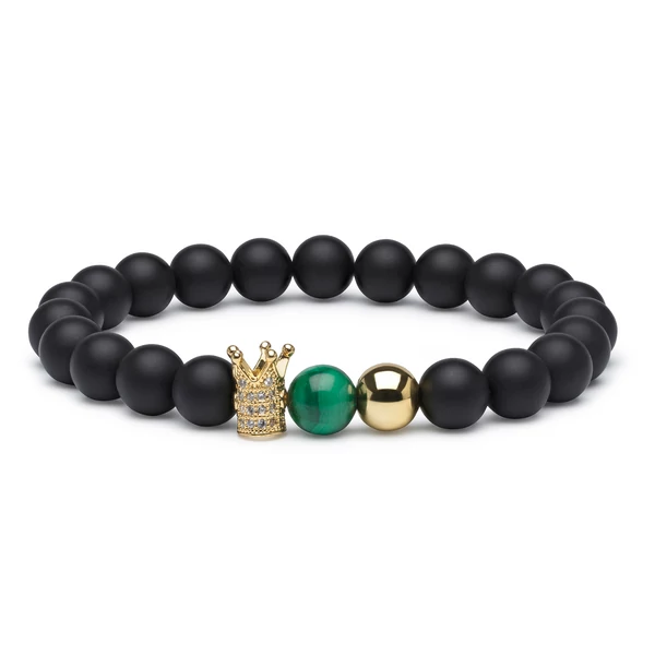 Matt Ónix Malachit Koronás Karkötő Arany