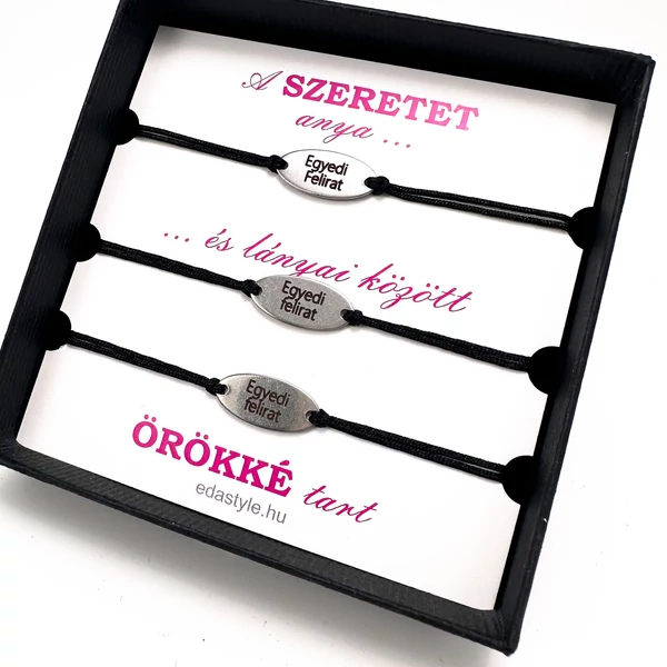 Anya-Lányai zsineg karkötő gravirozható ovál medállal Fekete