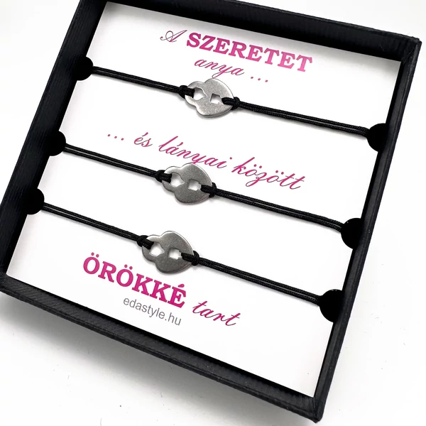 Anya - Lányai zsineg karkötő lakat medállal Fekete